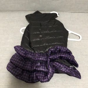 black and purple puffer dog vest